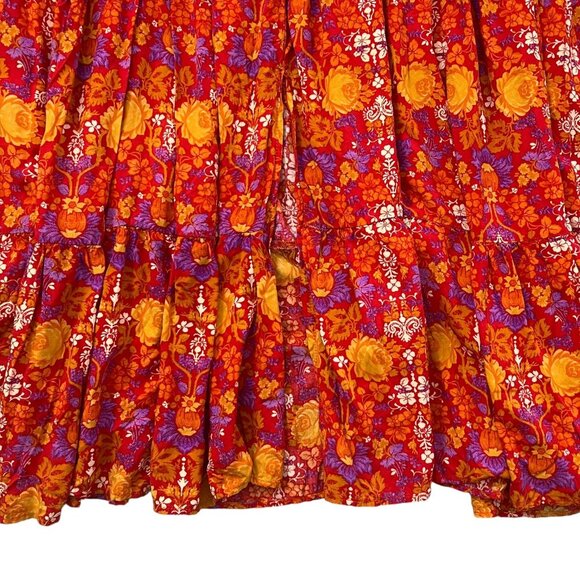 Abel the Label Cottagecore Floral Tiered‎ Midi Dress S Red Fall Prairie Peasant - Picture 10 of 16